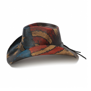 Stampede Western Straw Cowboy Hat - Patriotic Flag USA