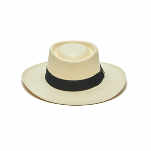 Austral Straw Panama Boater Hat - The Sailor in White with Black Band