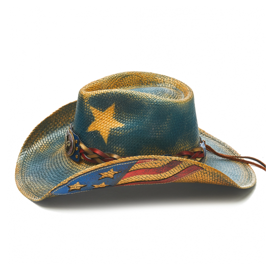 Stampede Western Straw Cowboy Hat - Blue Star USA