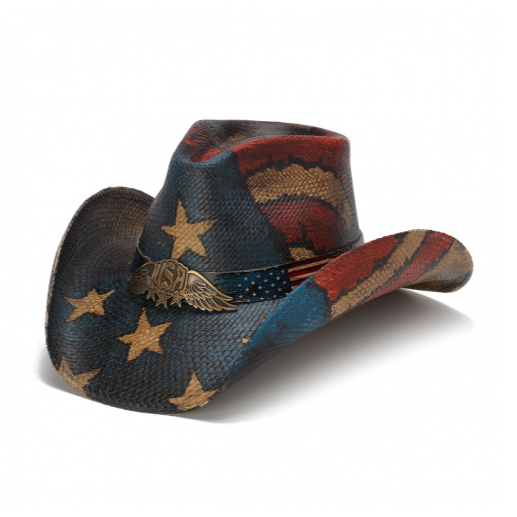 Stampede Western Straw Cowboy Hat - Patriotic Flag USA