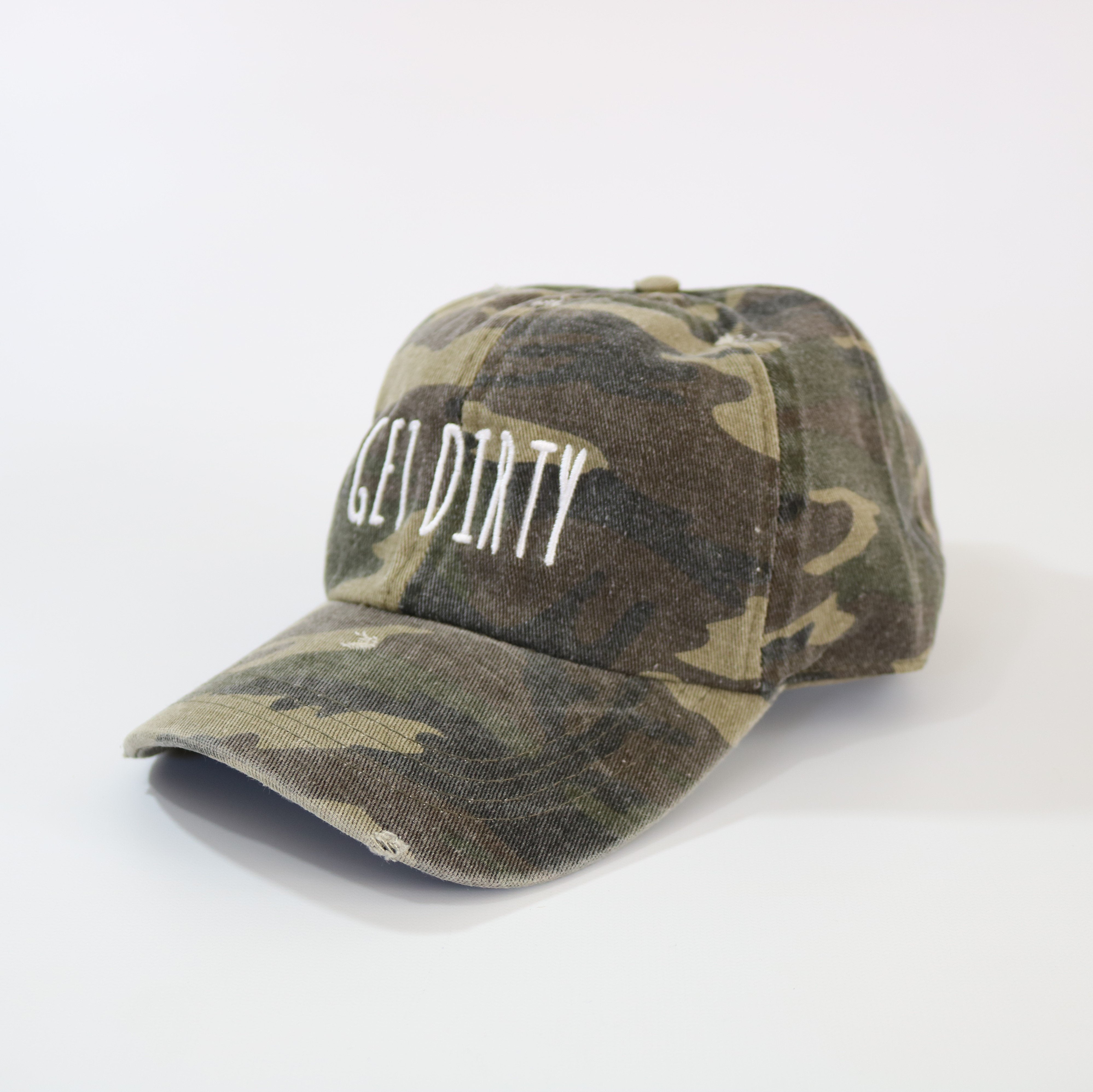 David and Young Camouflage Distressed Baseball Cap - GET DIRTY