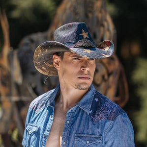 Stampede Western Straw Cowboy Hat - Patriotic Flag USA