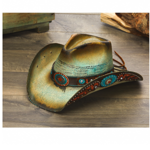 Stampede Women's Western Straw Hat - Paprika Rose Blue Stain