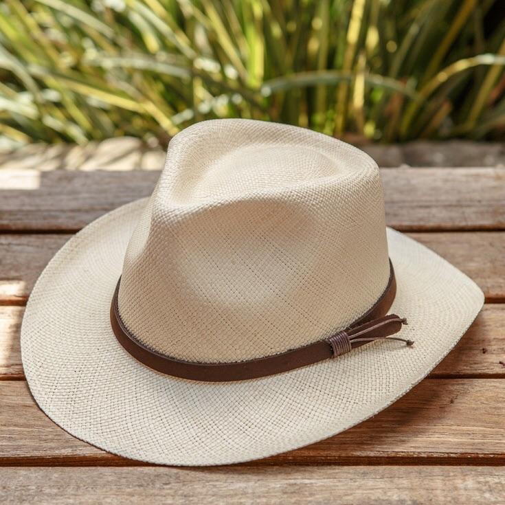 Austral Beige Straw Panama Hat - The Kent With Leather Band