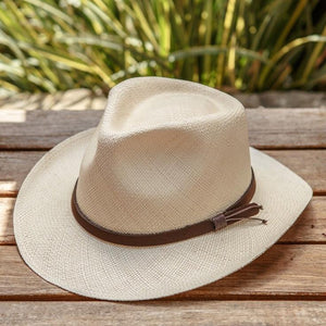 Austral Beige Straw Panama Hat - The Kent With Leather Band