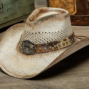 Stampede Men's Western Straw Cowboy Hat - The Dallas Tea Stained