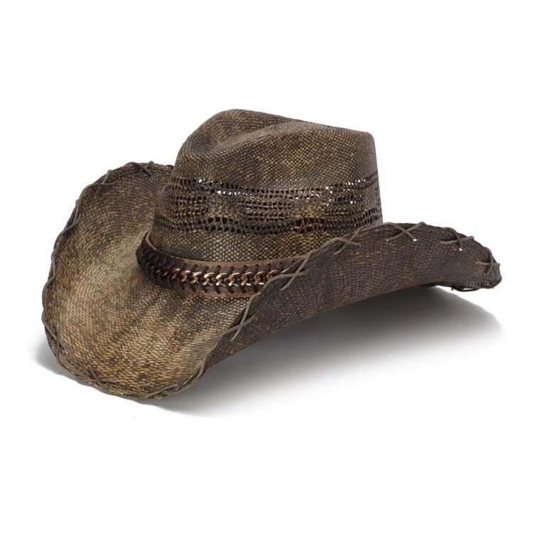 Stampede Men's Western Straw Hat - Brown Chain Tea Stained